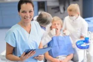 smiling woman at dental office